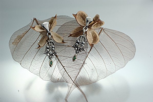 Art deco sterling silver, gold & emerald earrings